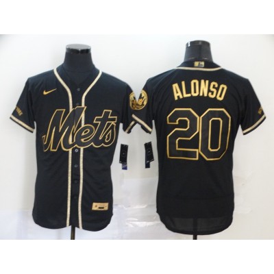 Men's New York Mets #20 Pete Alonso Black Gold Flex Base Stitched Jersey